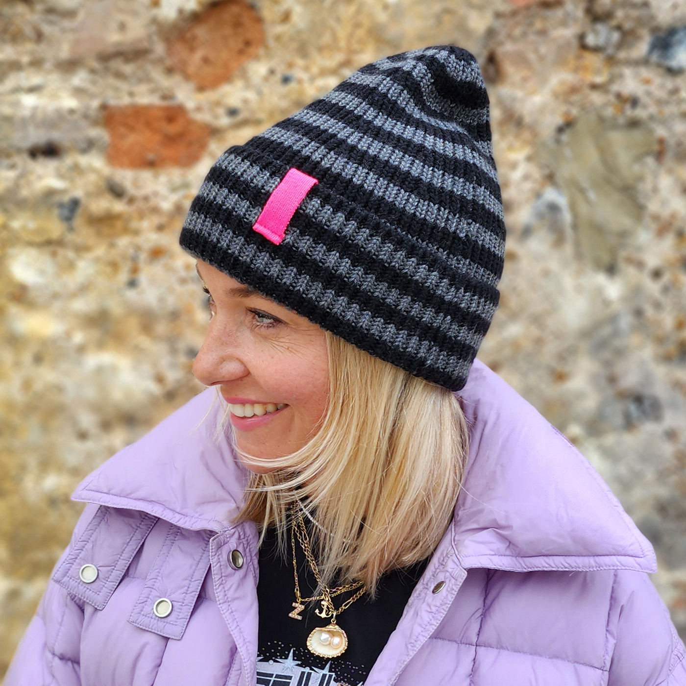 Midnight/Grey Stripe Rae Beanie Hat – Dress Like A Mum